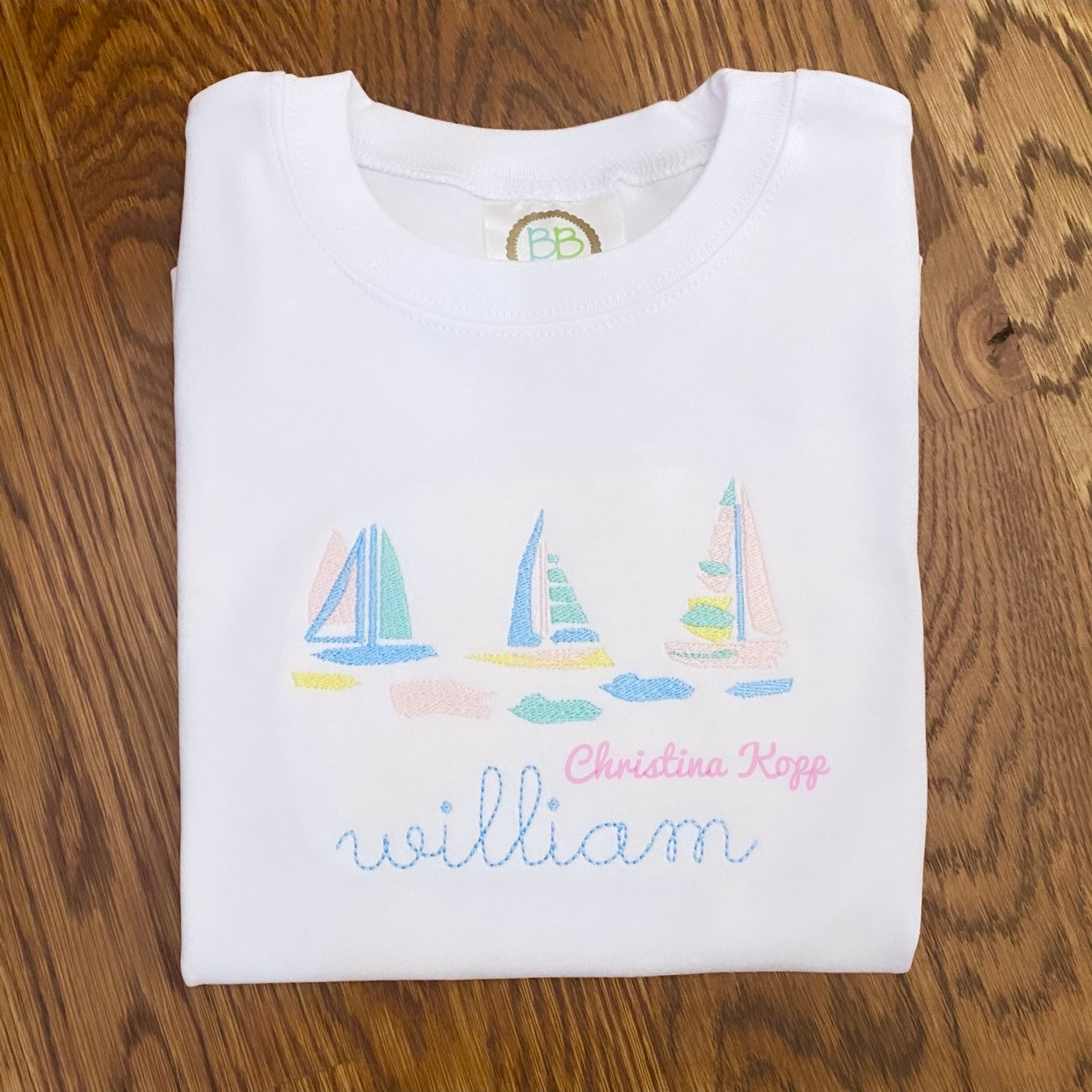 Watercolor Sailboat Embroidered Shirt with Name