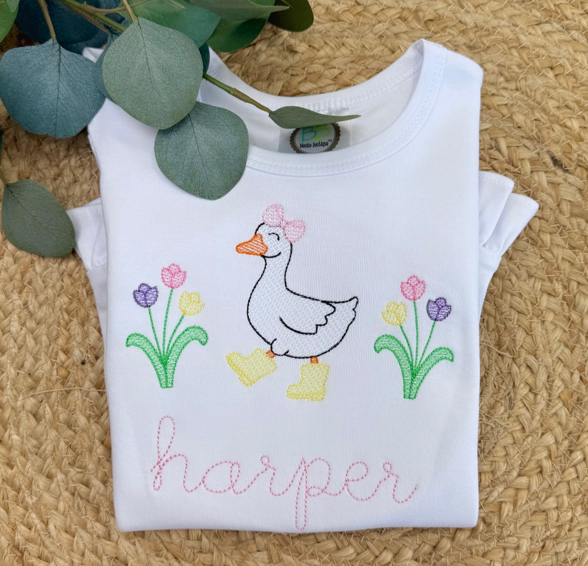 Spring Tulips and Goose Embroidered Shirt with Name