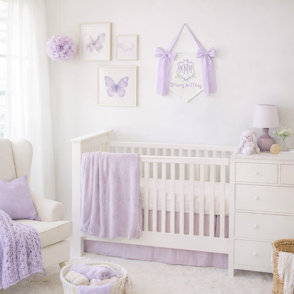 Handmade Baby Banner with Floral Crest and Monogram