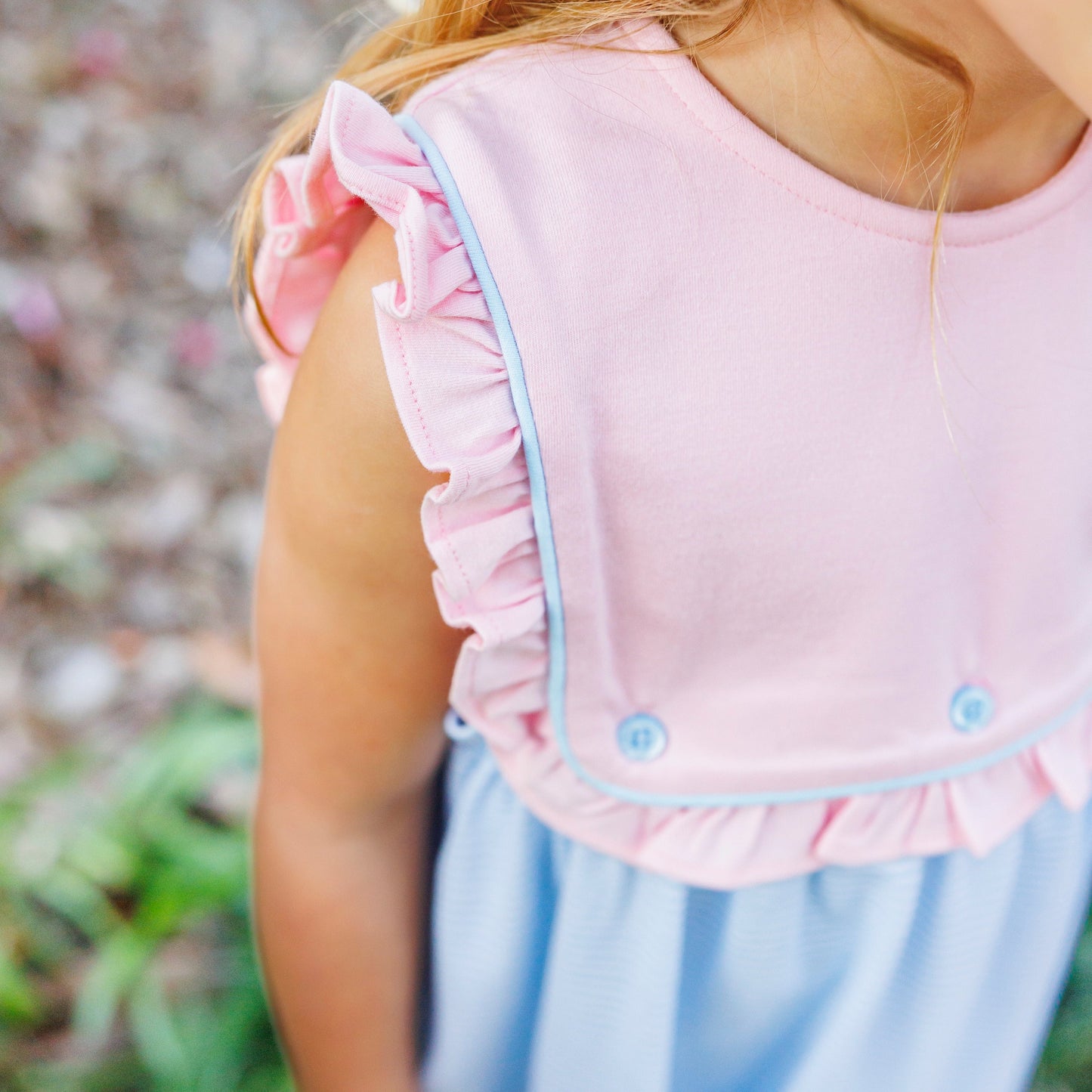 Amelia Dress - Pink with Light Blue Stripe