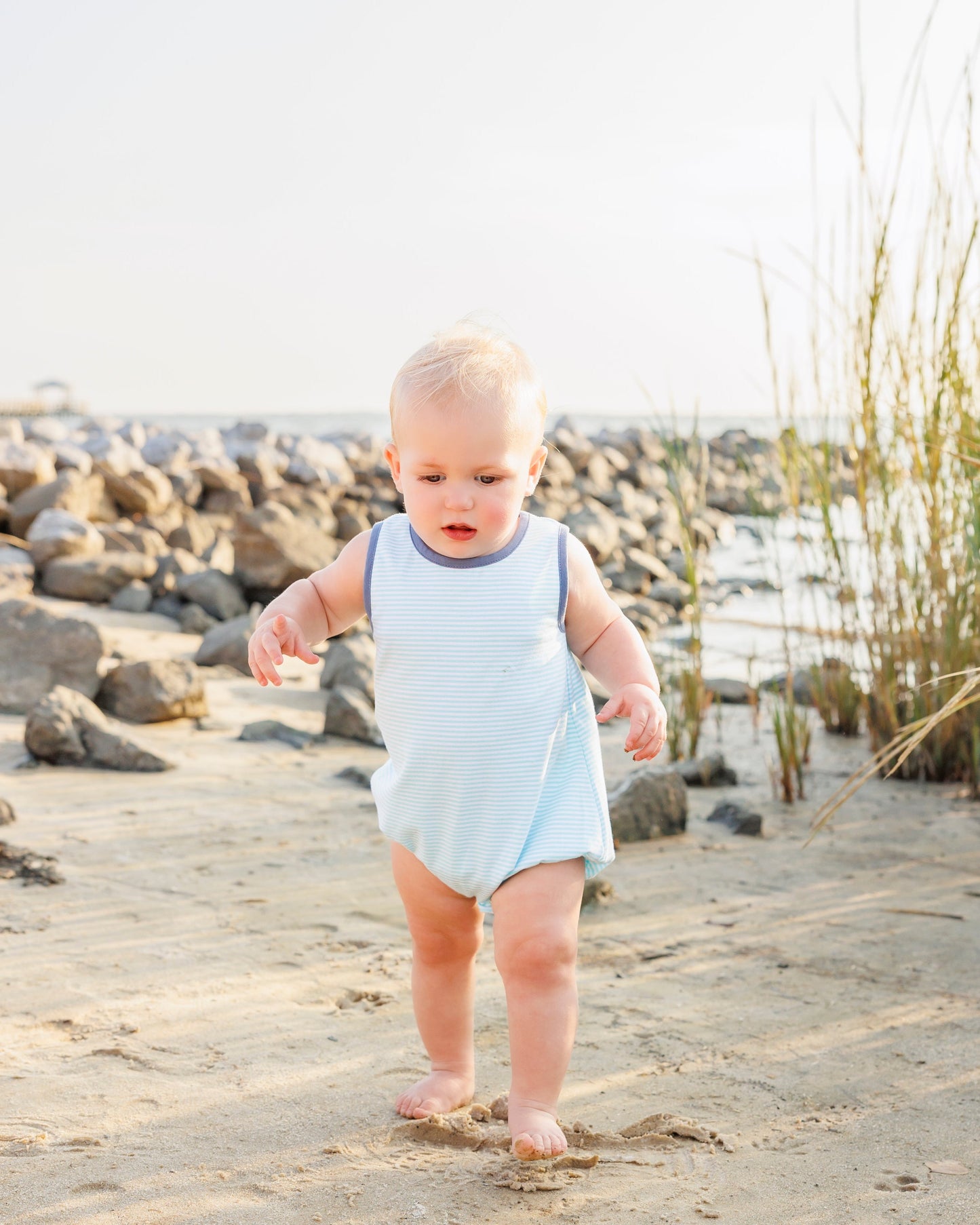 Avery Bubble - Aqua Stripe and Dusty Blue