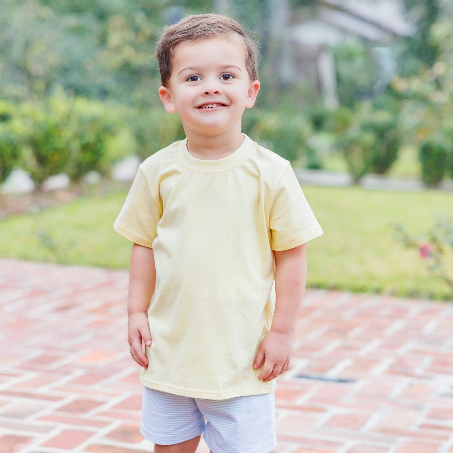 Drew Short Set - Yellow with Light Blue Stripe