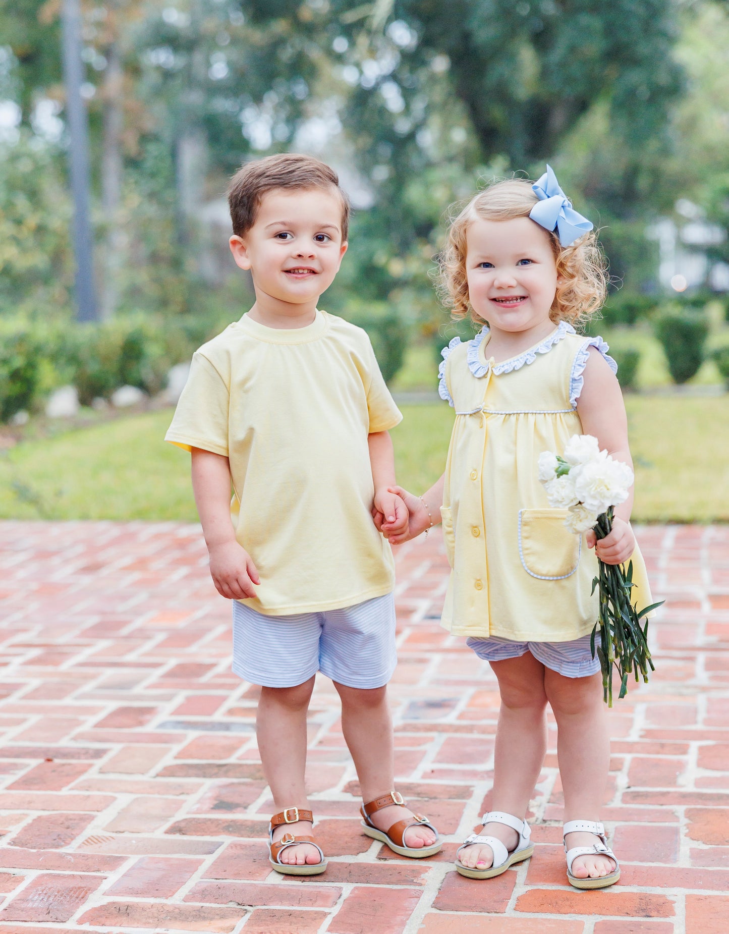 Drew Short Set - Yellow with Light Blue Stripe