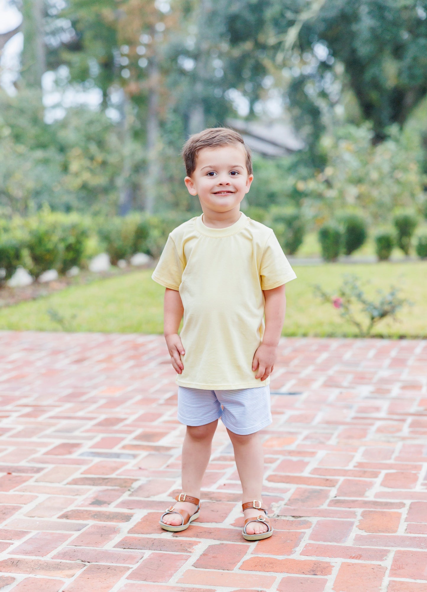 Drew Short Set - Yellow with Light Blue Stripe