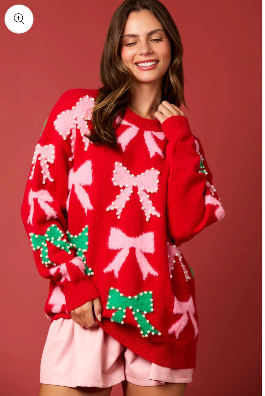 Bows & Pearls Oversized Sweater