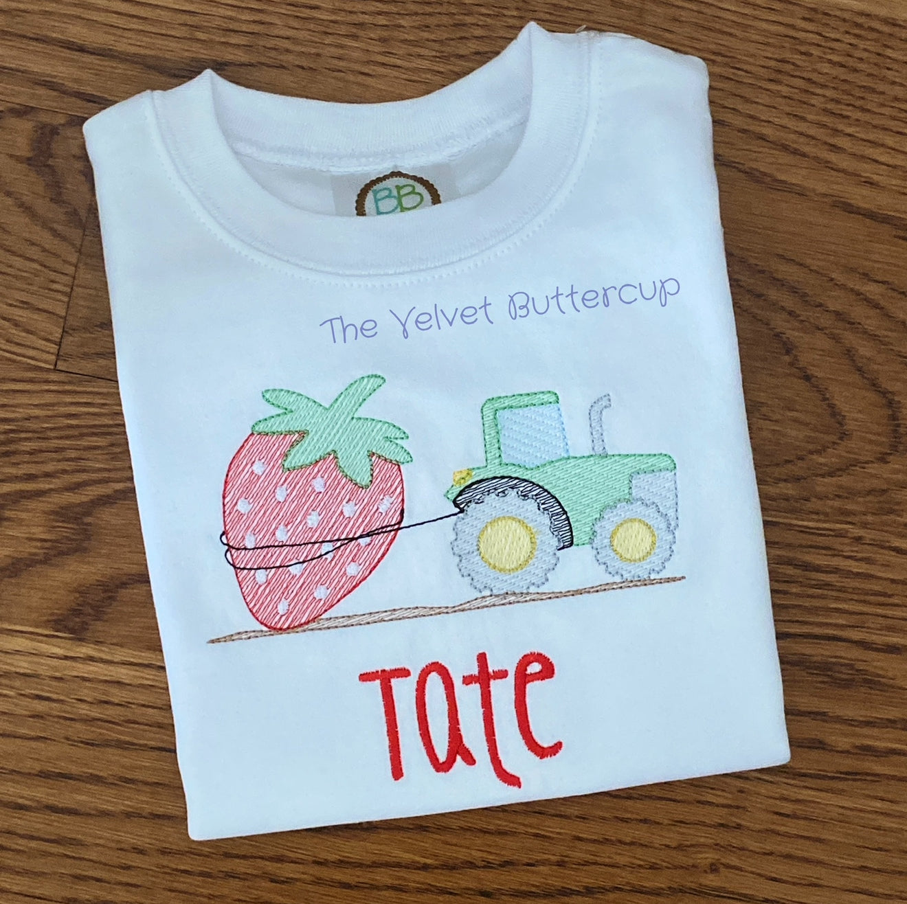 Strawberry Tractor Embroidered Shirt