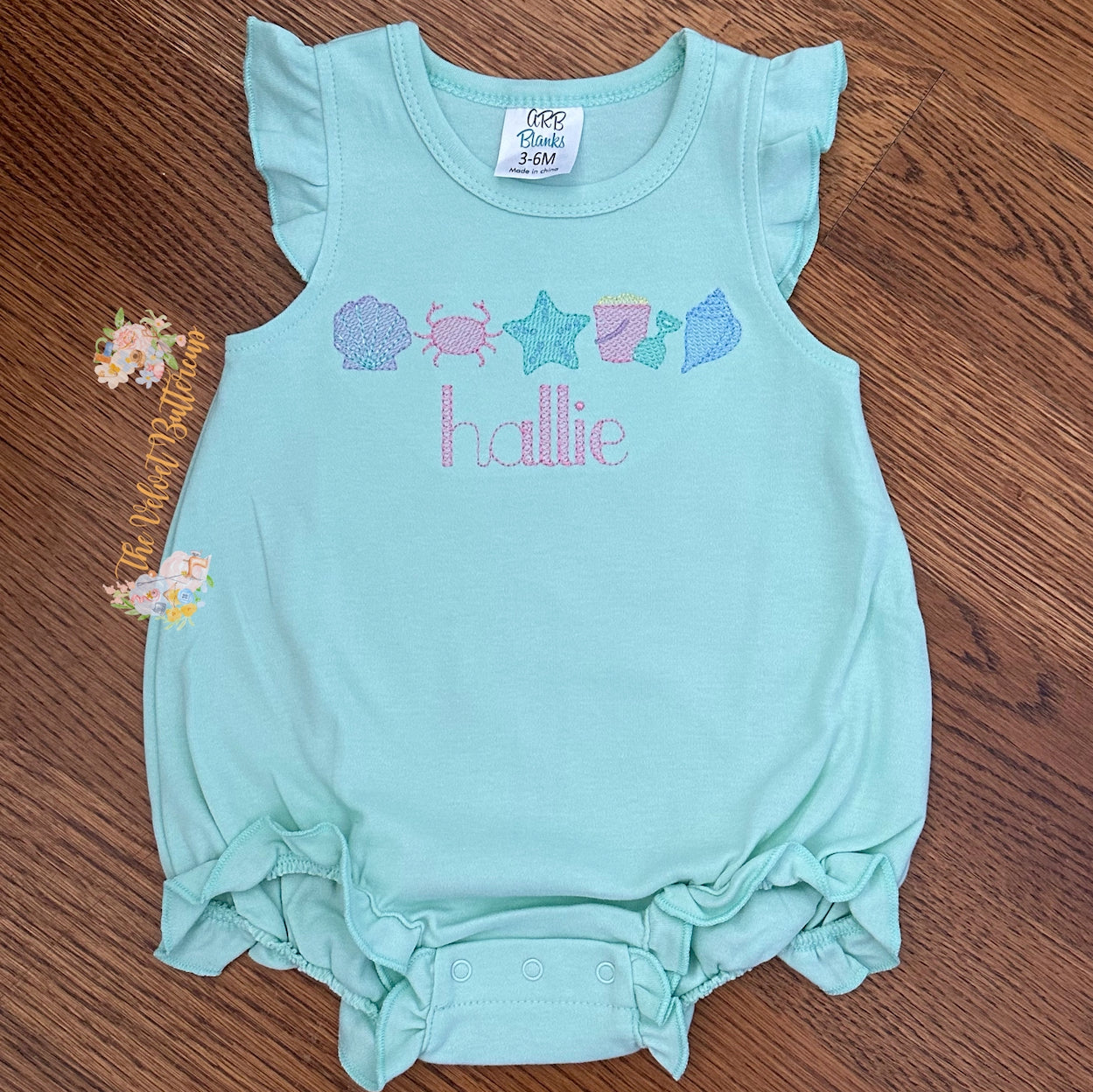 Beach Theme Embroidered Bubble or Tee with Name