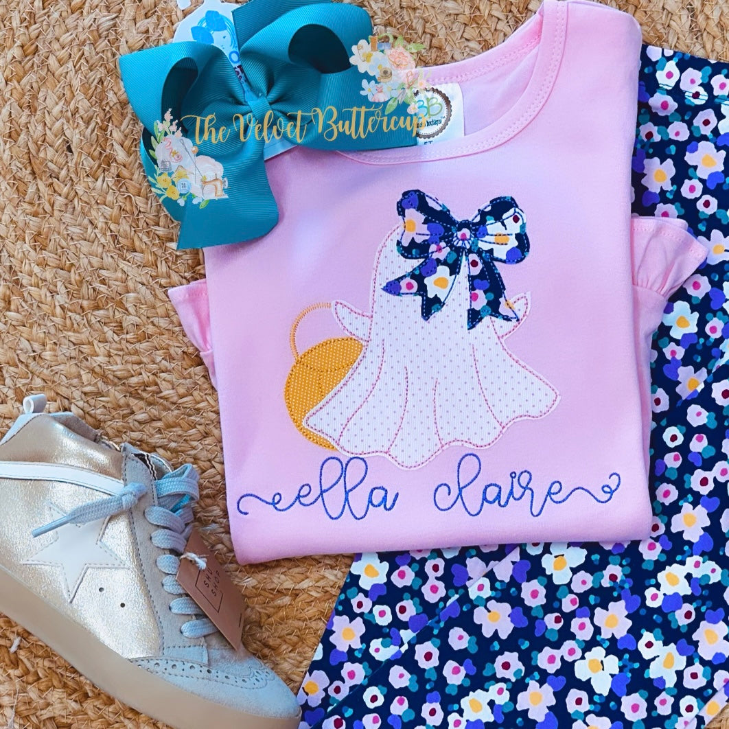 Halloween Ghost Applique with Treat Bucket & Name