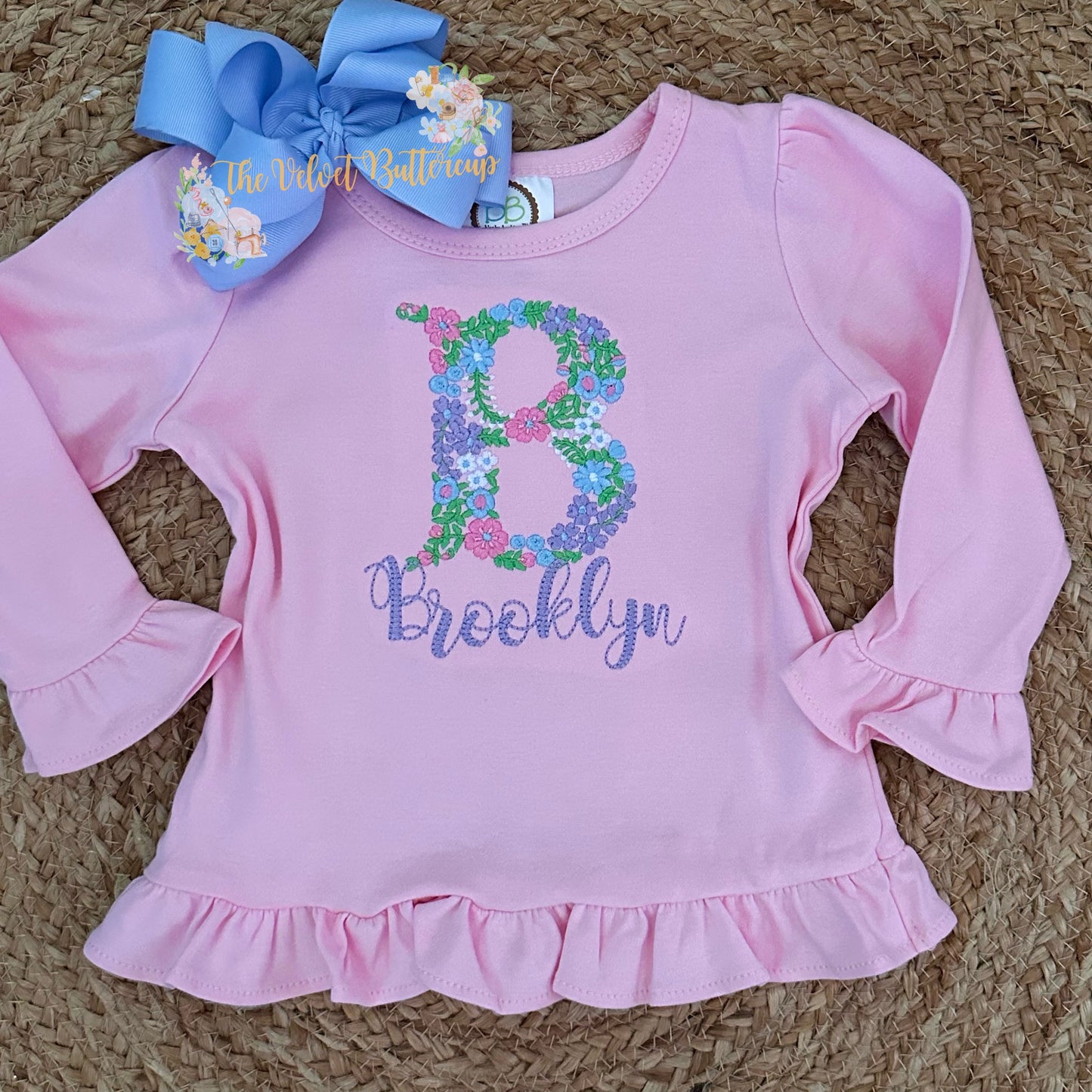 Floral Letter Embroidered Shirt with Name