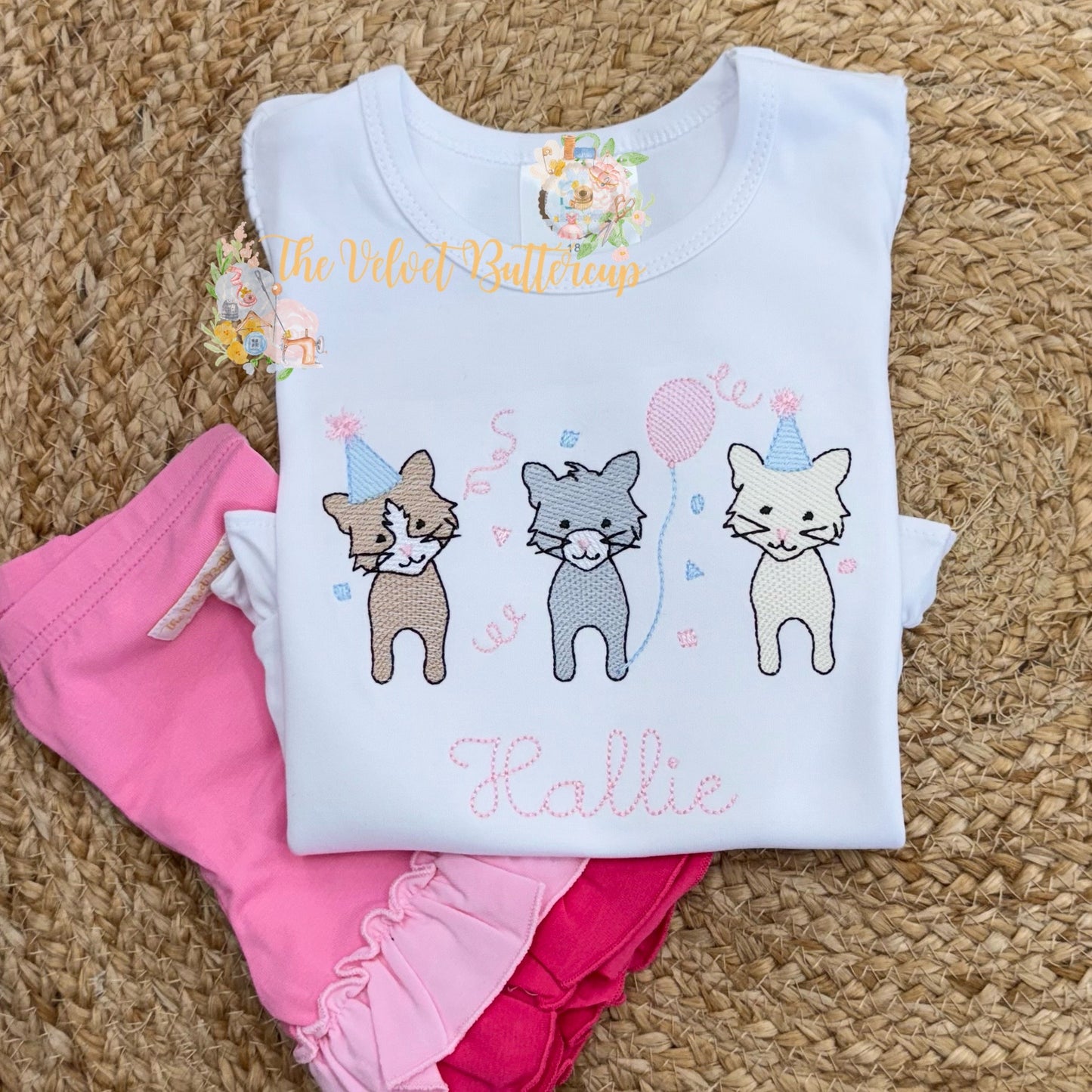 Cat Birthday Embroidered Shirt