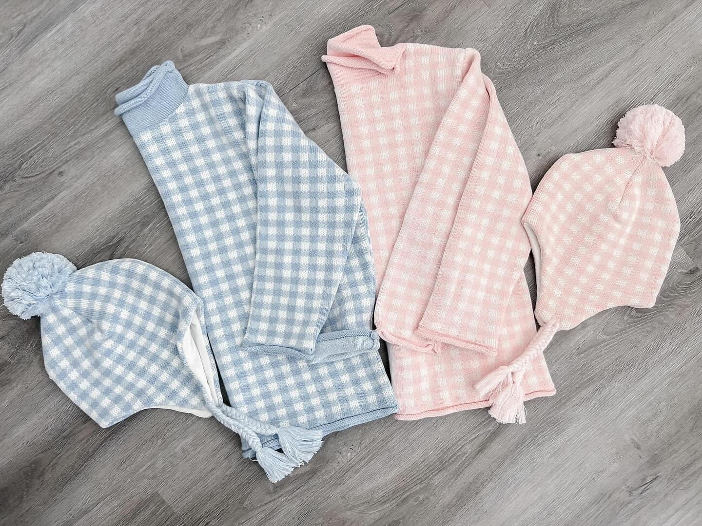 Pink or Blue Plaid Gingham Roll Neck Sweater with Bow Monogram