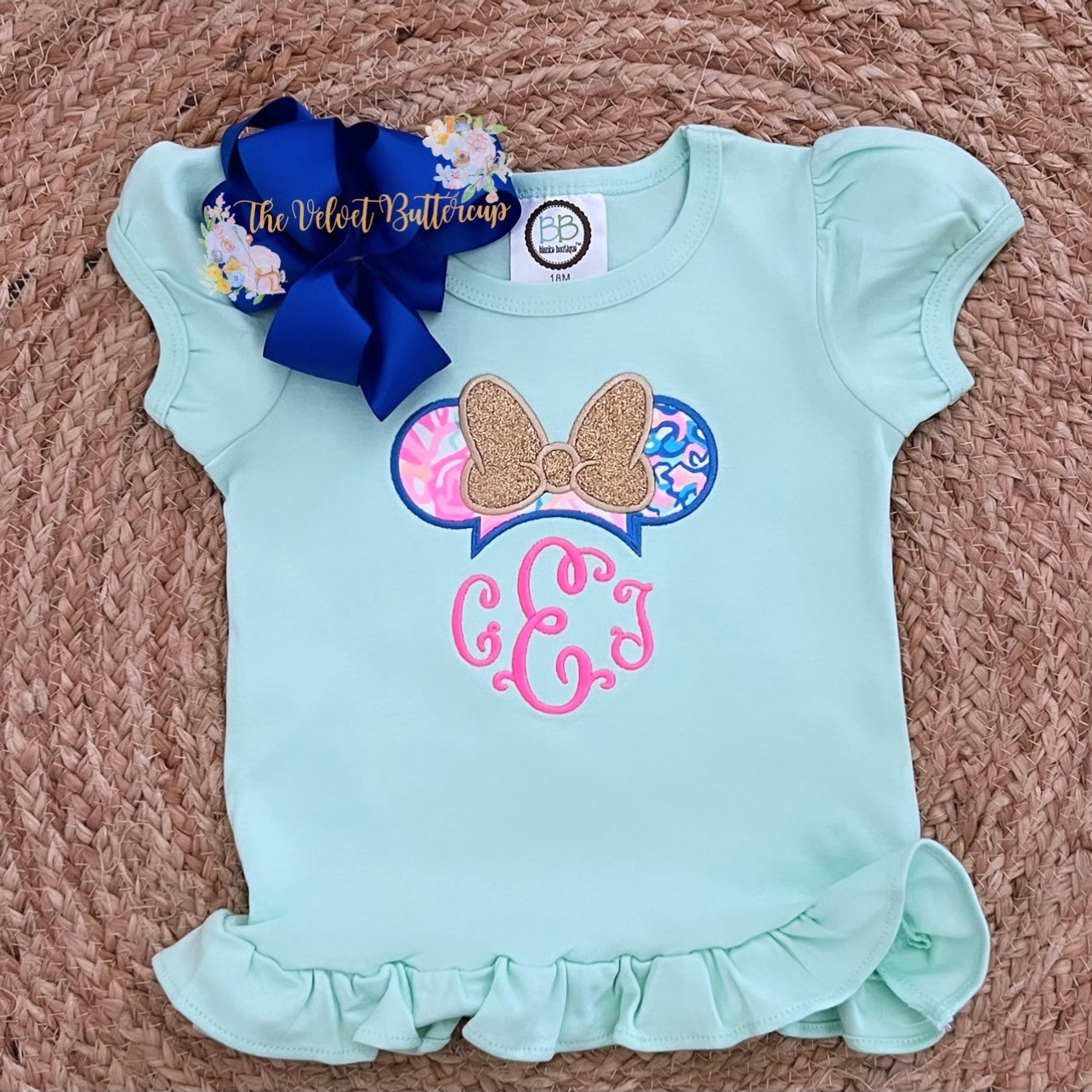Girls Mouse Ears Monogram Appliqué