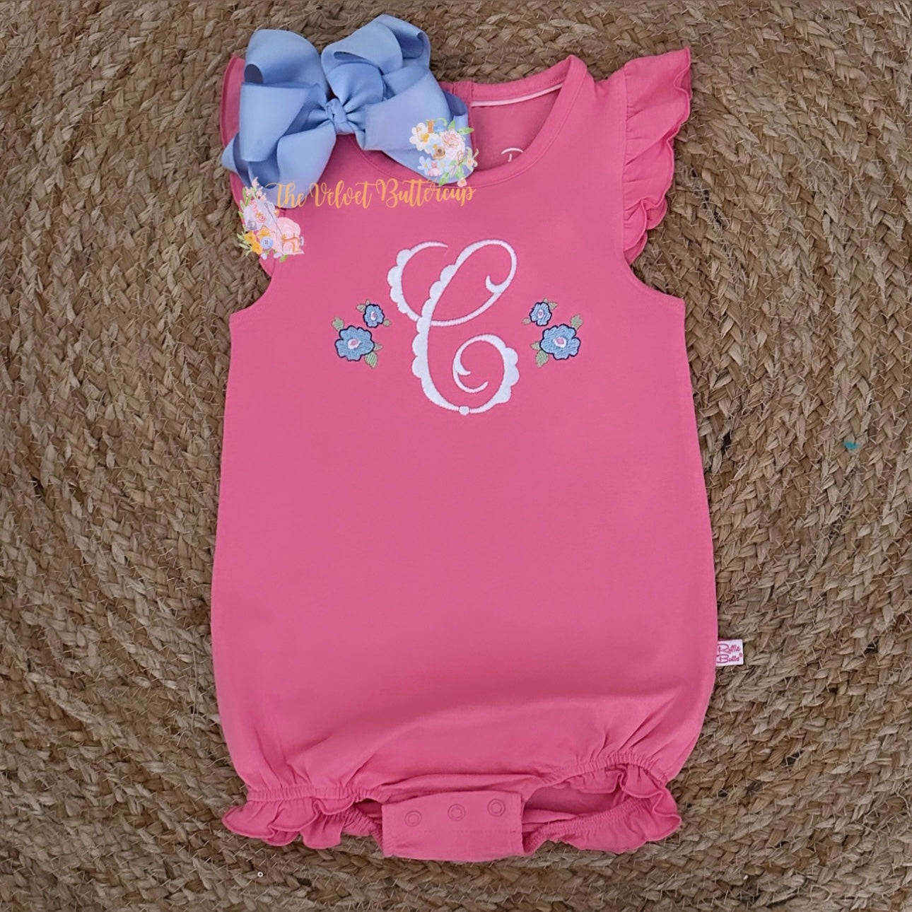 Flutter Sleeve Monogrammed Bodysuit with Ruffle