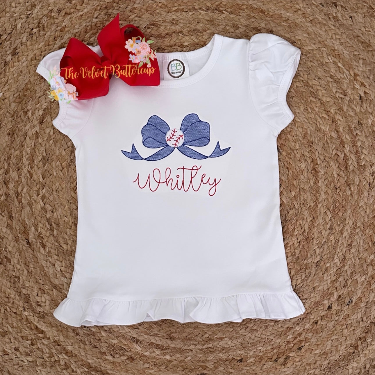 Baseball Shirt with Bow and Name