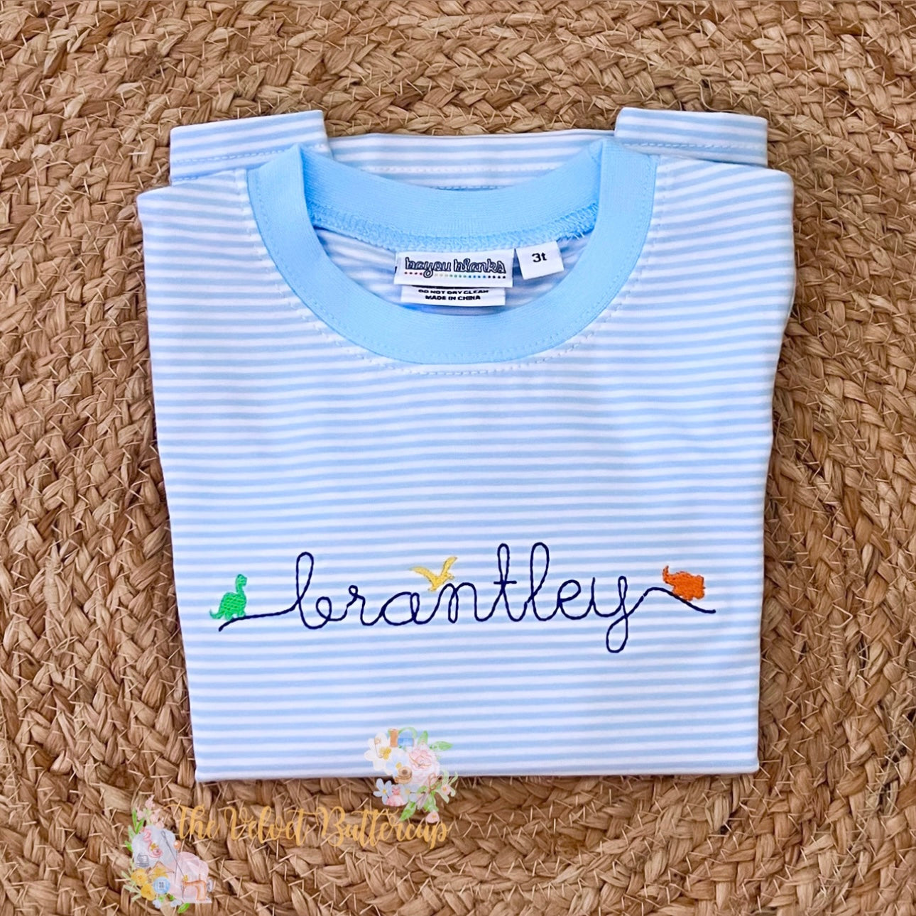 Stripe Tee with Embroidered Dino Name