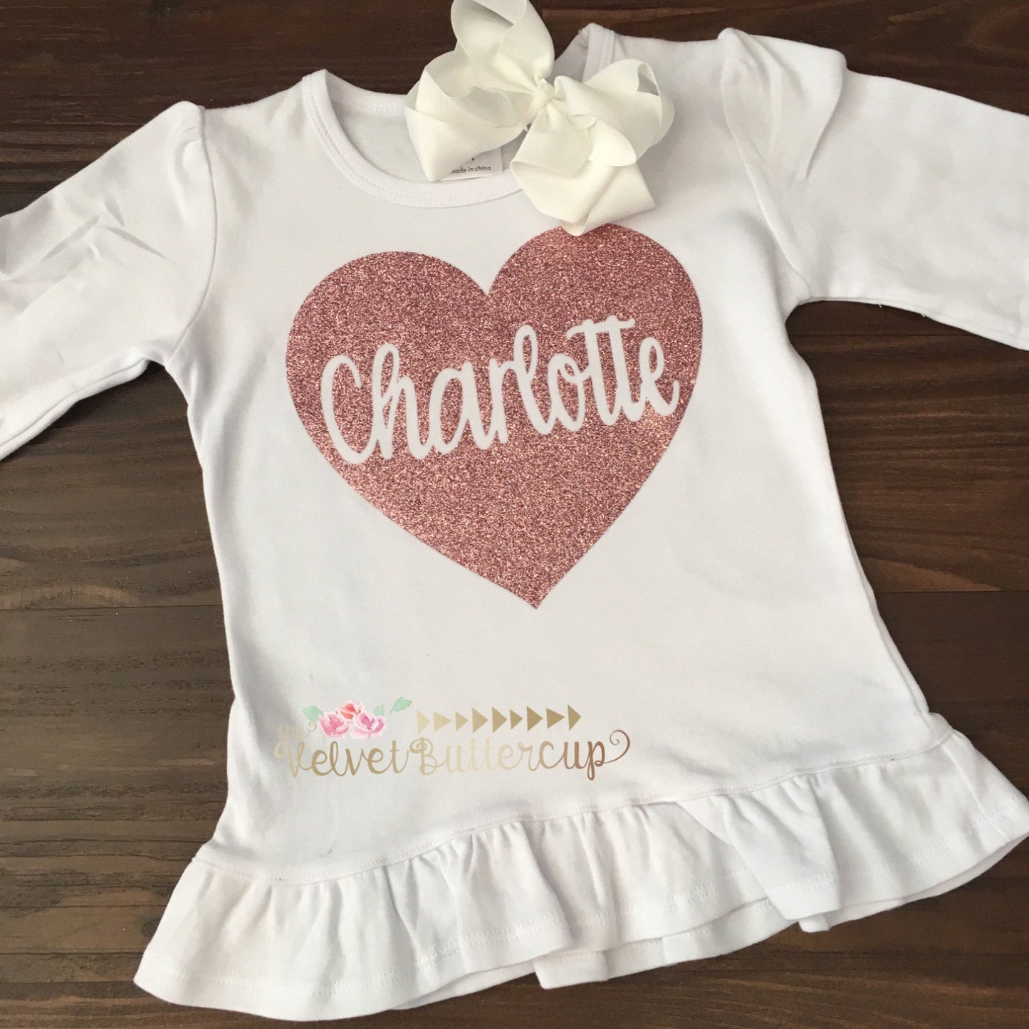 Valentine's Day Shirt - Rose Gold - Girls Romper - Gold Monogram - Monogrammed Shirt - Personalized Romper - Spring Romper - Ruffle Romper