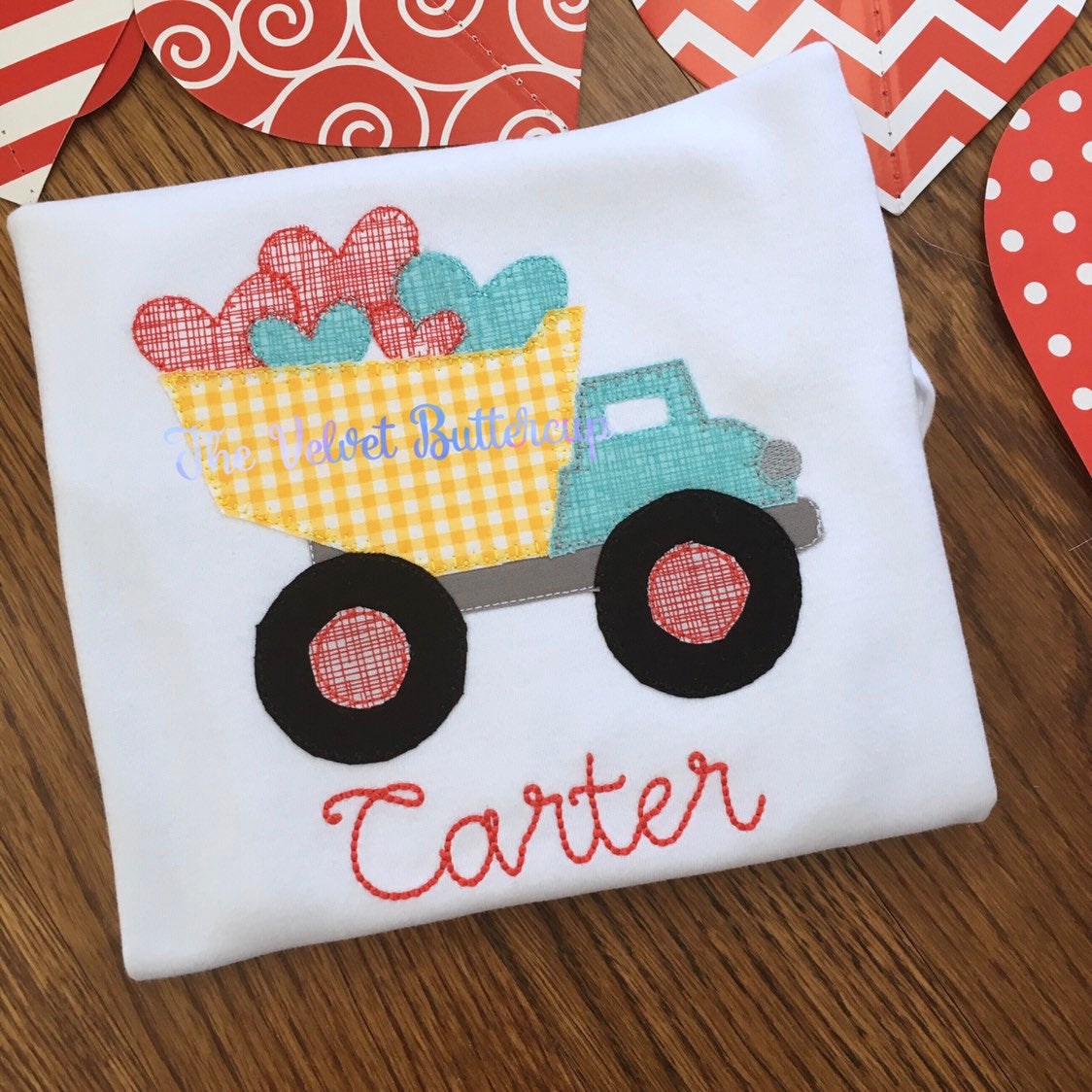 Valentines Day Dump Truck Shirt - Valentines Day Applqiued Shirt - Heart Shirt - Applqiued Shirt - Personalized Shirt - Embroidered Shirt