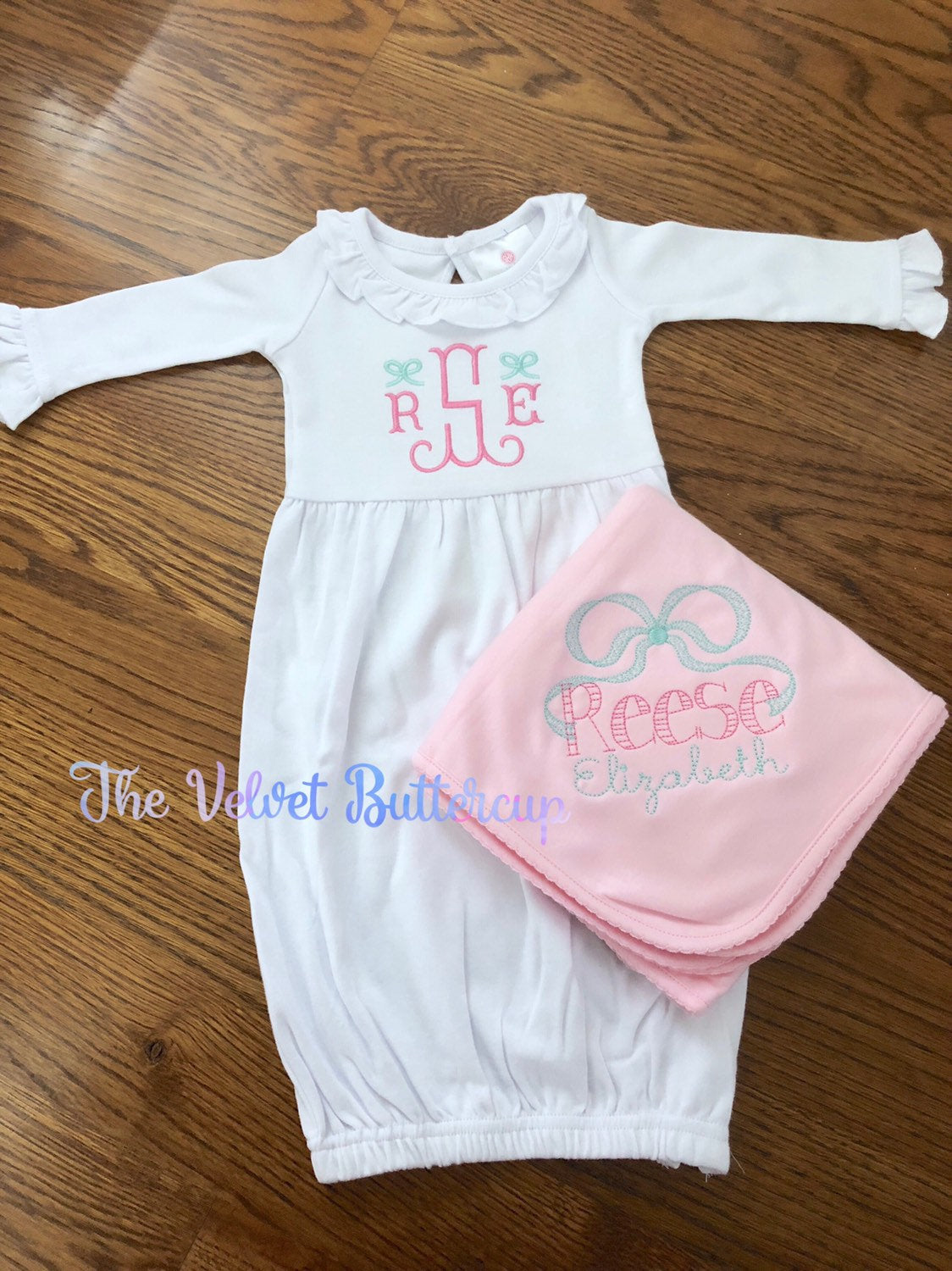 Monogrammed Baby Gown with Bow
