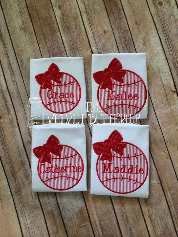 Baseball Shirt - Girls Baseball Shirt - Baseball & Bow - Monogrammed Shirt - Summer Shirt - Softball shirt