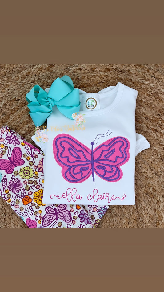 Butterfly Appliqué Shirt with Embroidered Name