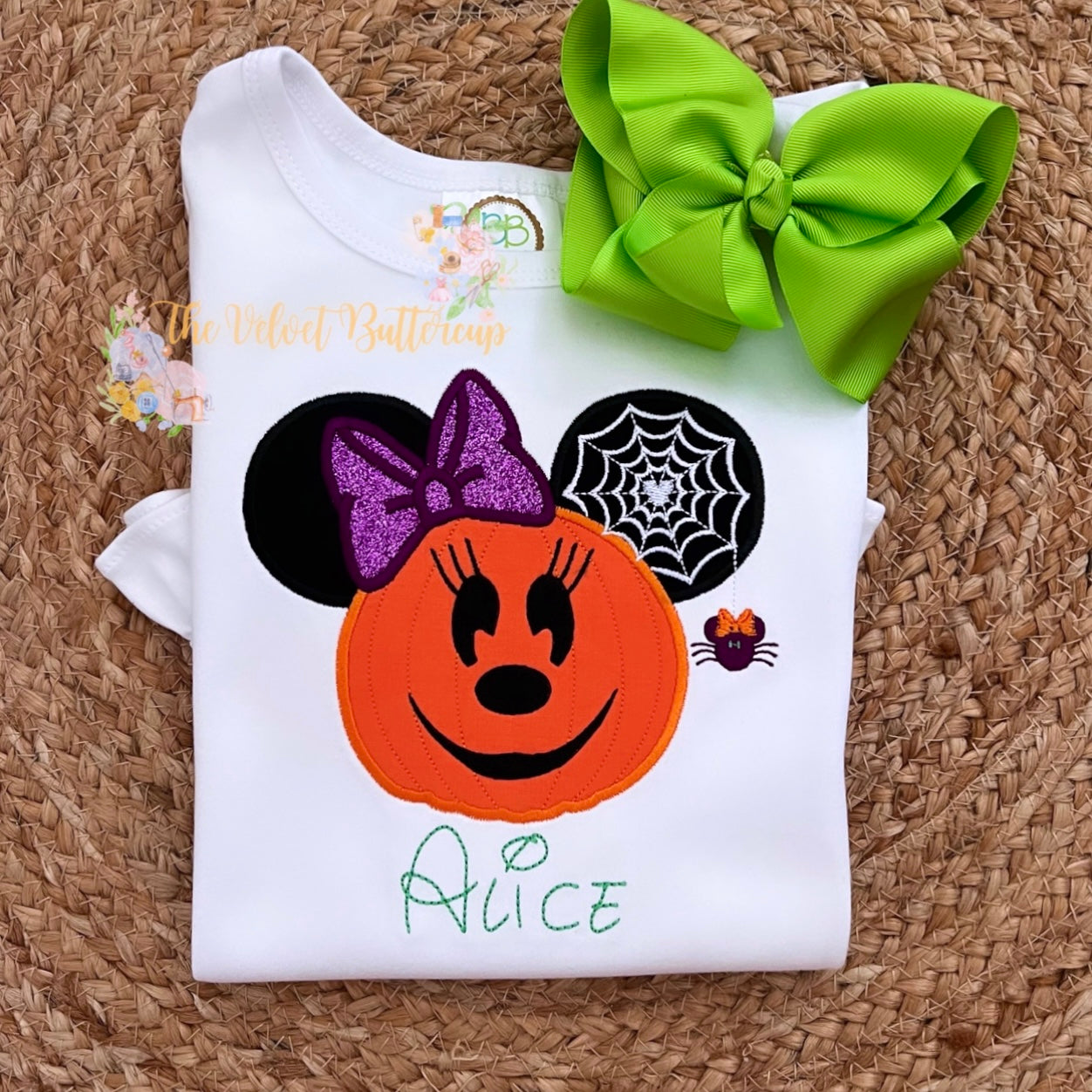 Halloween Pumpkin Mouse with Spider Appliqué