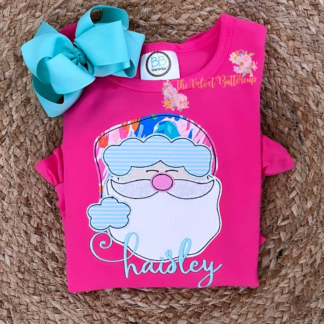 Santa Applique Shirt with Embroidered Name