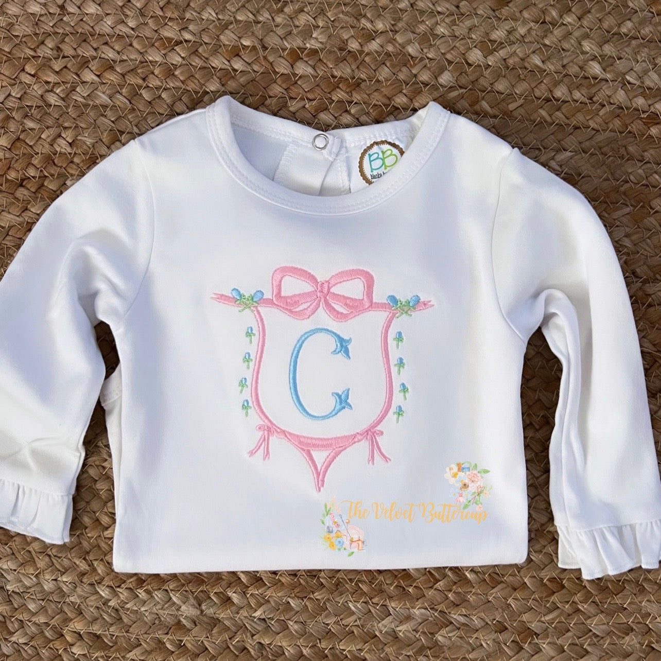 Watercolor Embroidered Crest with Monogram