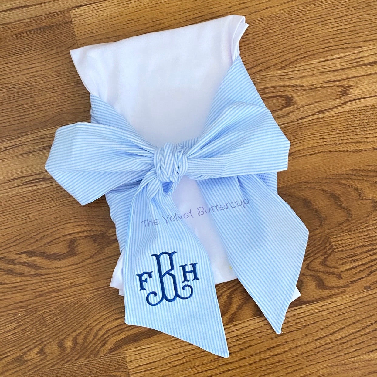 Baby Swaddle - Monogrammed Seersucker Swaddle - Bow - Newborn Photoshoot - Newborn Photos, Maternity Photo Prop, Newborn Photo Prop