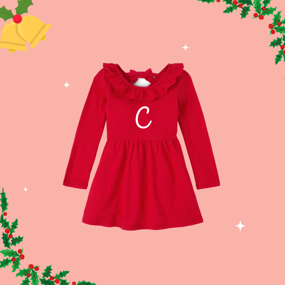 Red Dress with Ruffle and Monogram