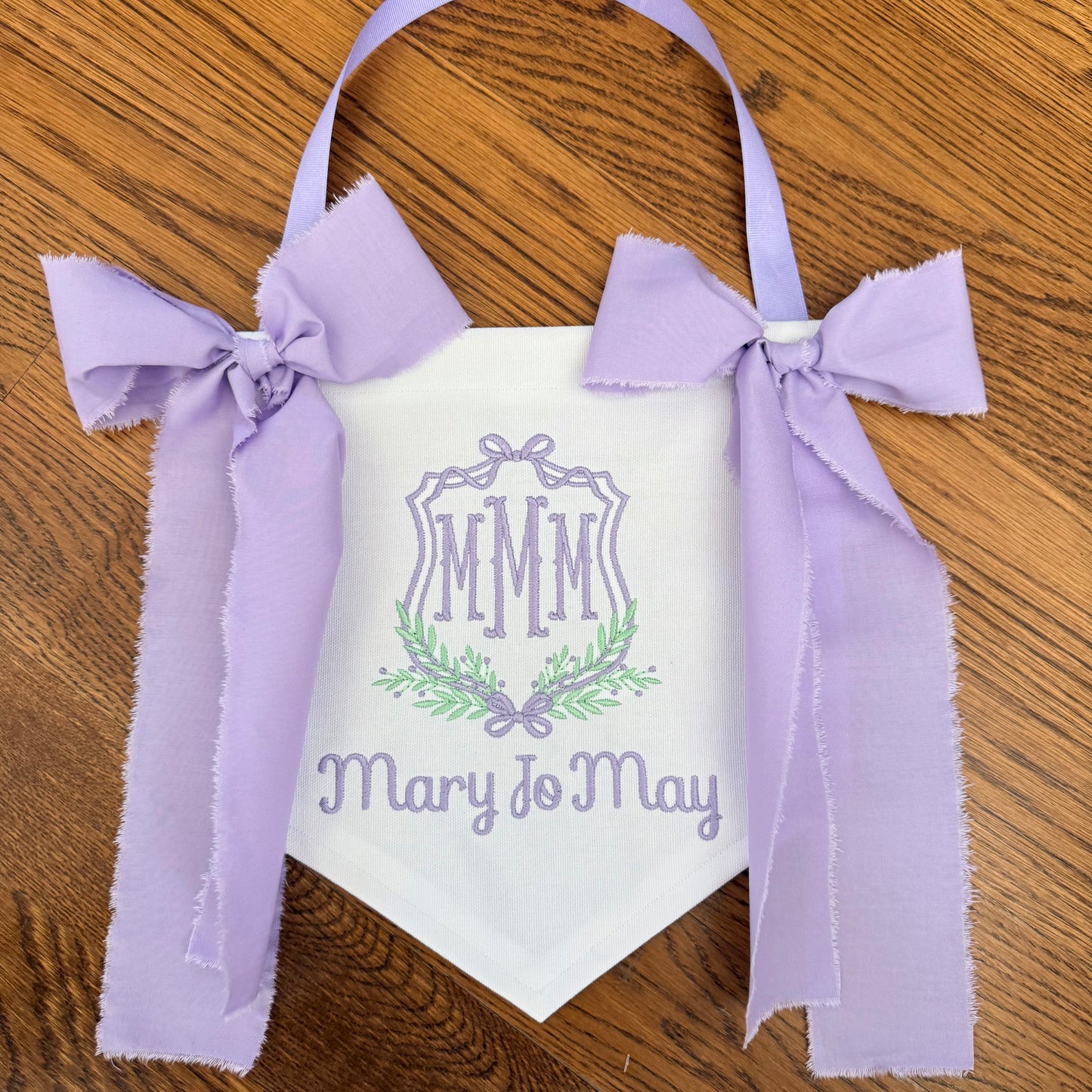 Handmade Baby Banner with Floral Crest and Monogram