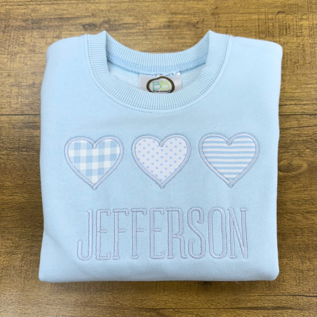 Boys Heart Sweatshirt Applique with Embroidered Name