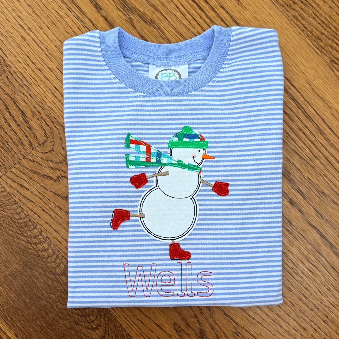 Boys Snowman Applique with Embroidered Name
