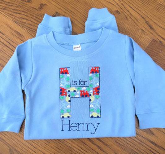 Transportation Theme Embroidered Letter