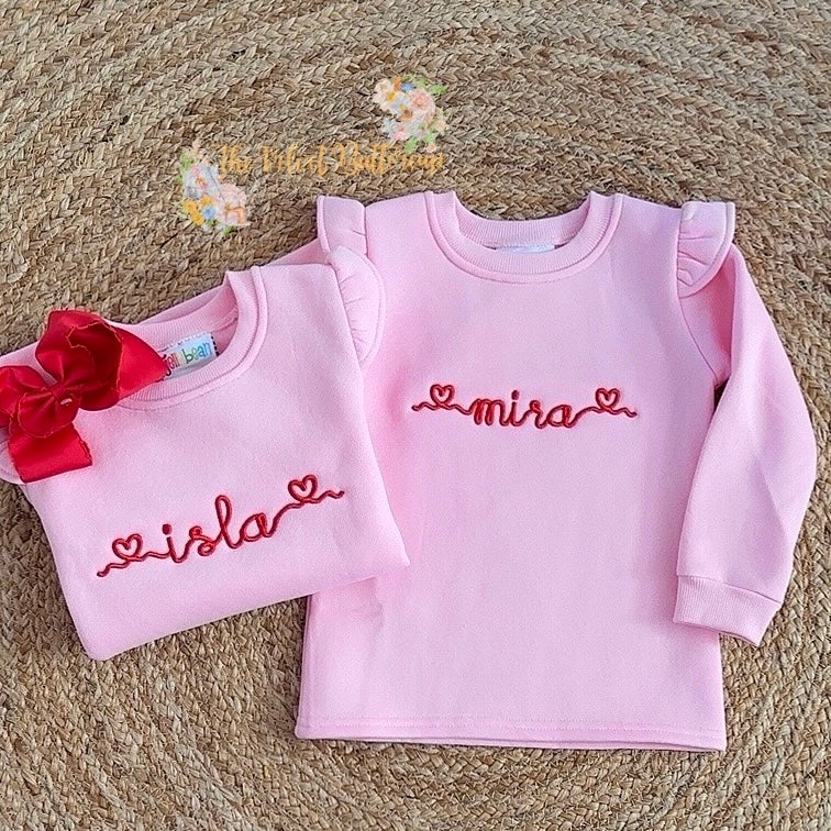 Pink Sweatshirt with Heart Embroidered Name