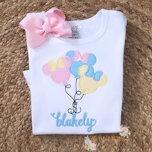 Minnie Mouse Balloon Appliqué Shirt with Name