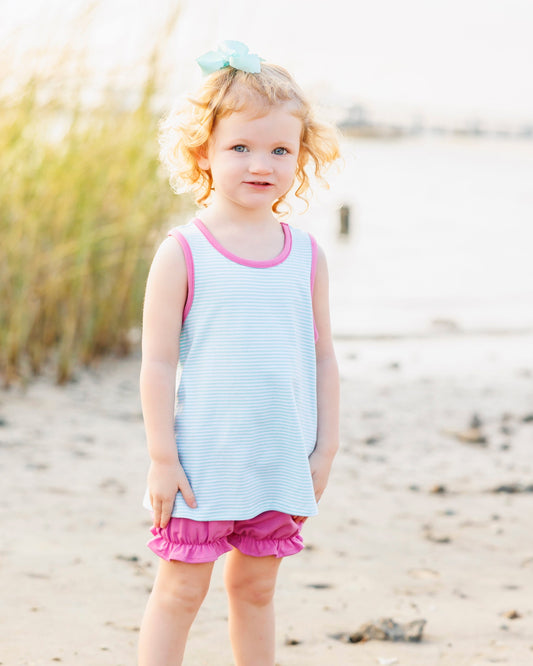 Abby Bow Back Bloomer Set - Aqua Stripe and Fuchsia