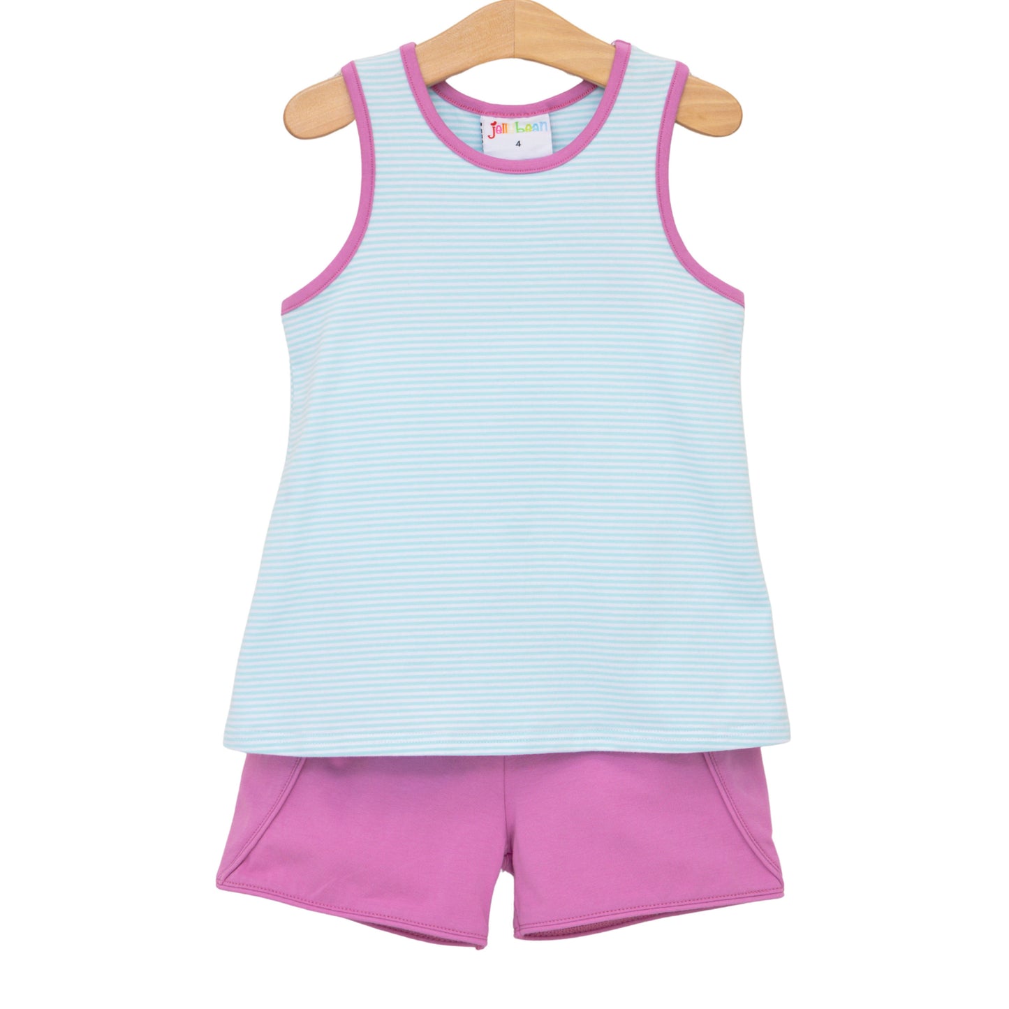 Abby Bow Back Short Set - Aqua Stripe and Fuchsia