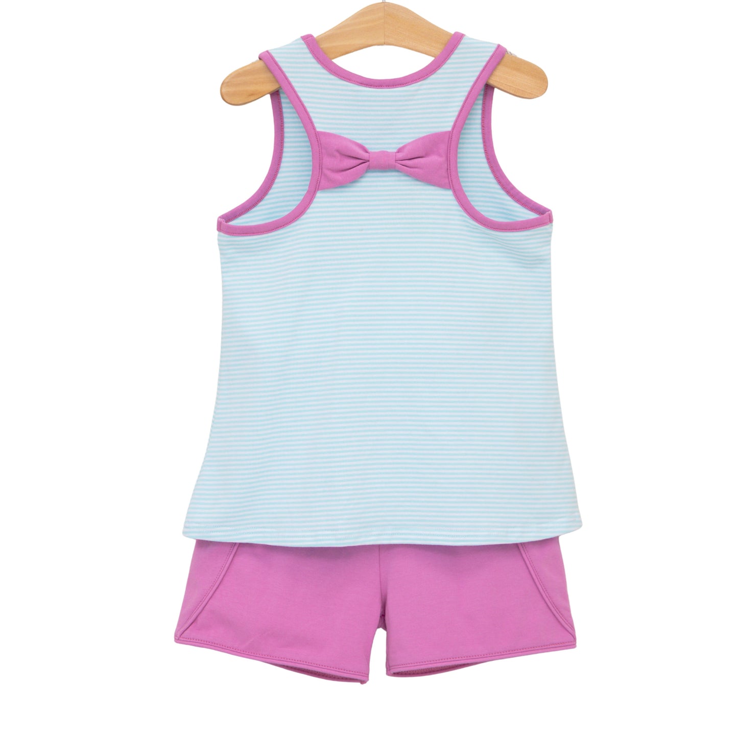 Abby Bow Back Short Set - Aqua Stripe and Fuchsia
