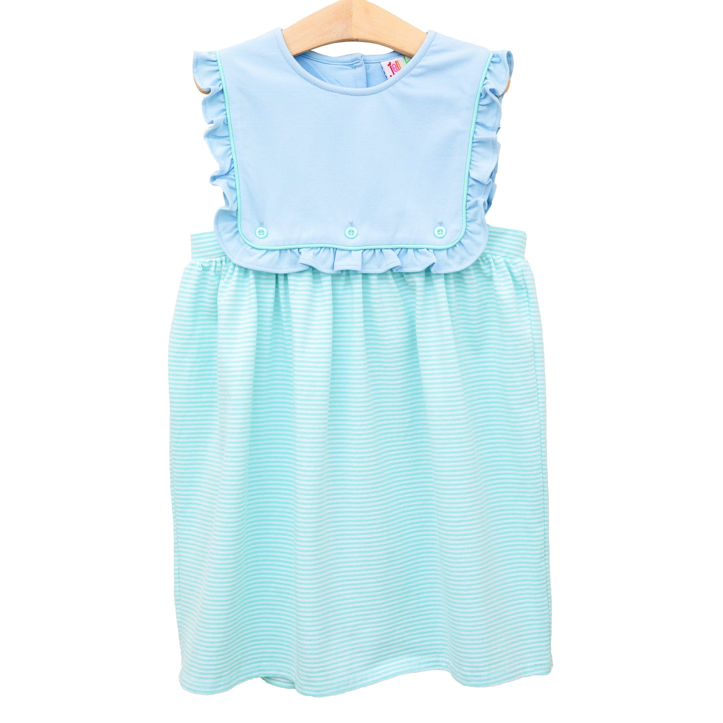 Amelia Dress - Light Blue Stripe with Mint Stripe