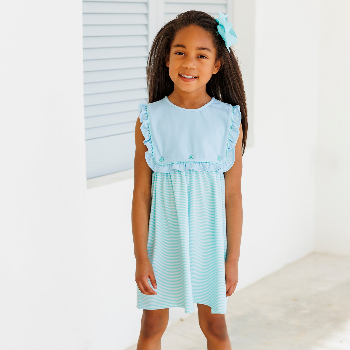 Amelia Dress - Light Blue Stripe with Mint Stripe