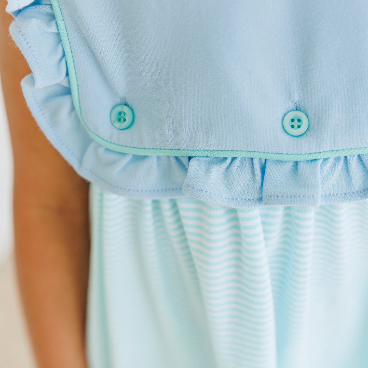 Amelia Dress - Light Blue Stripe with Mint Stripe