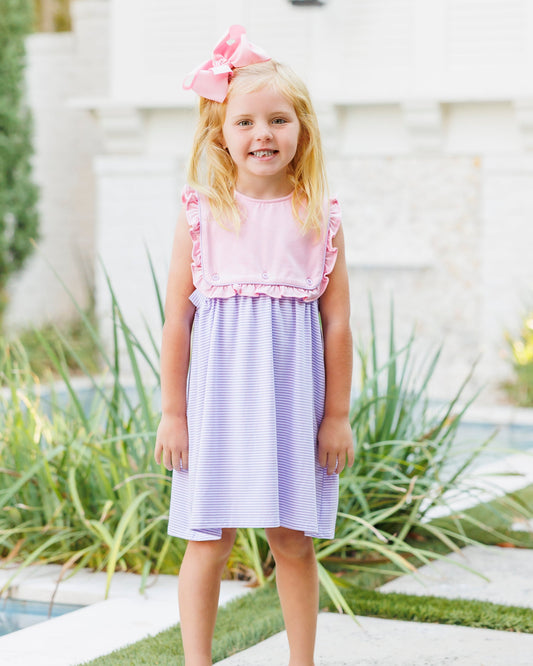 Amelia Dress - Pink and Lavender Stripe