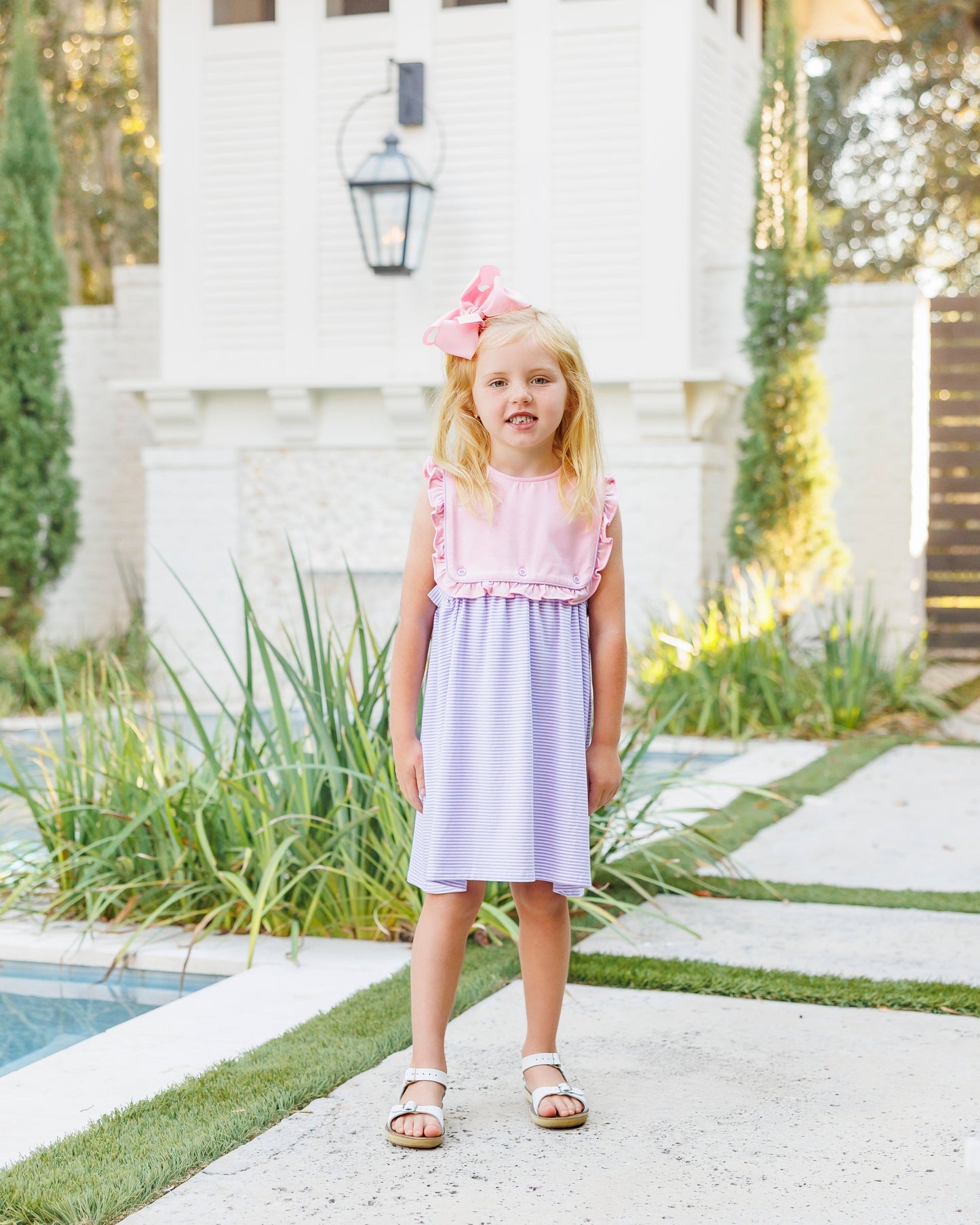 Amelia Dress - Pink and Lavender Stripe