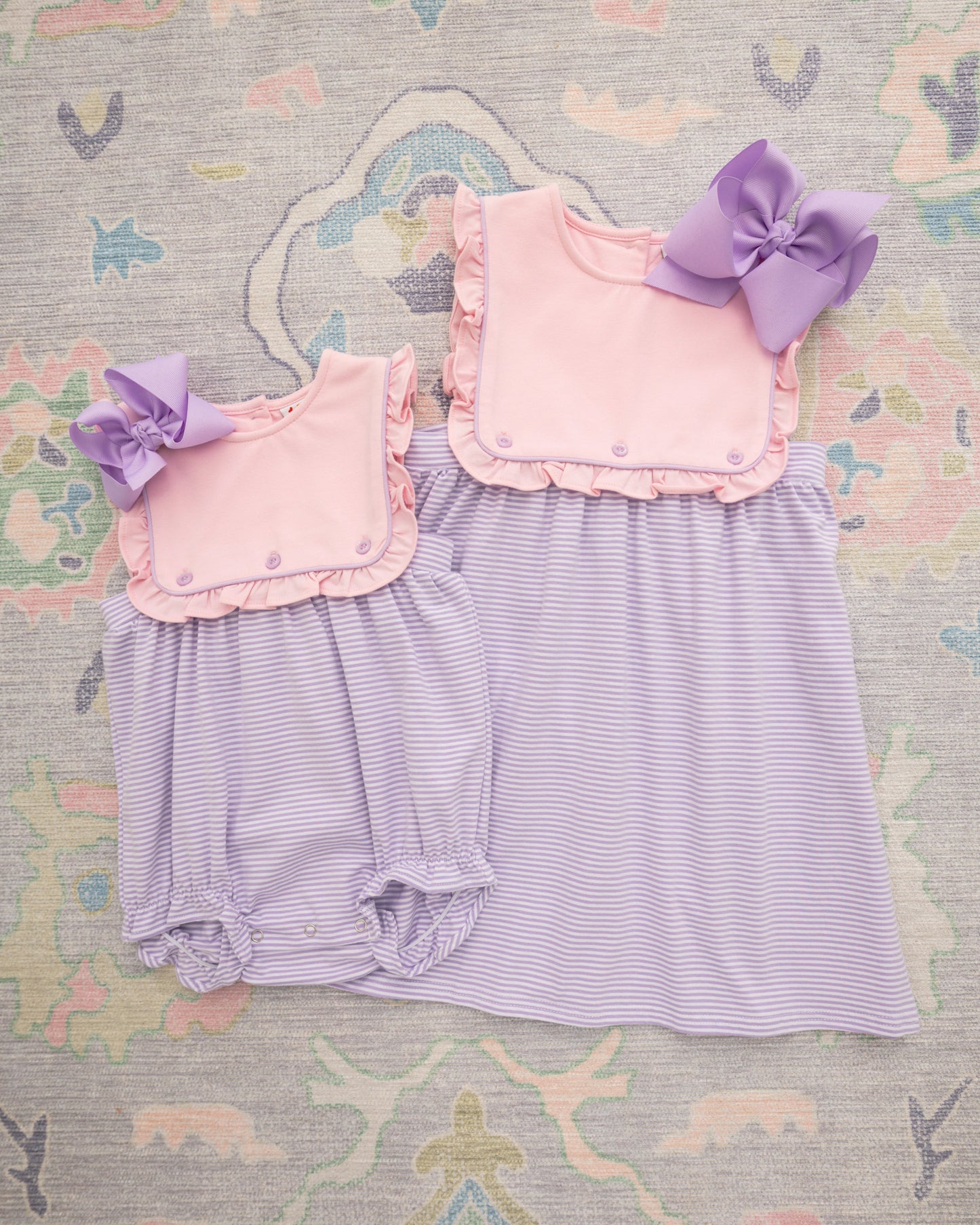 Amelia Dress - Pink and Lavender Stripe