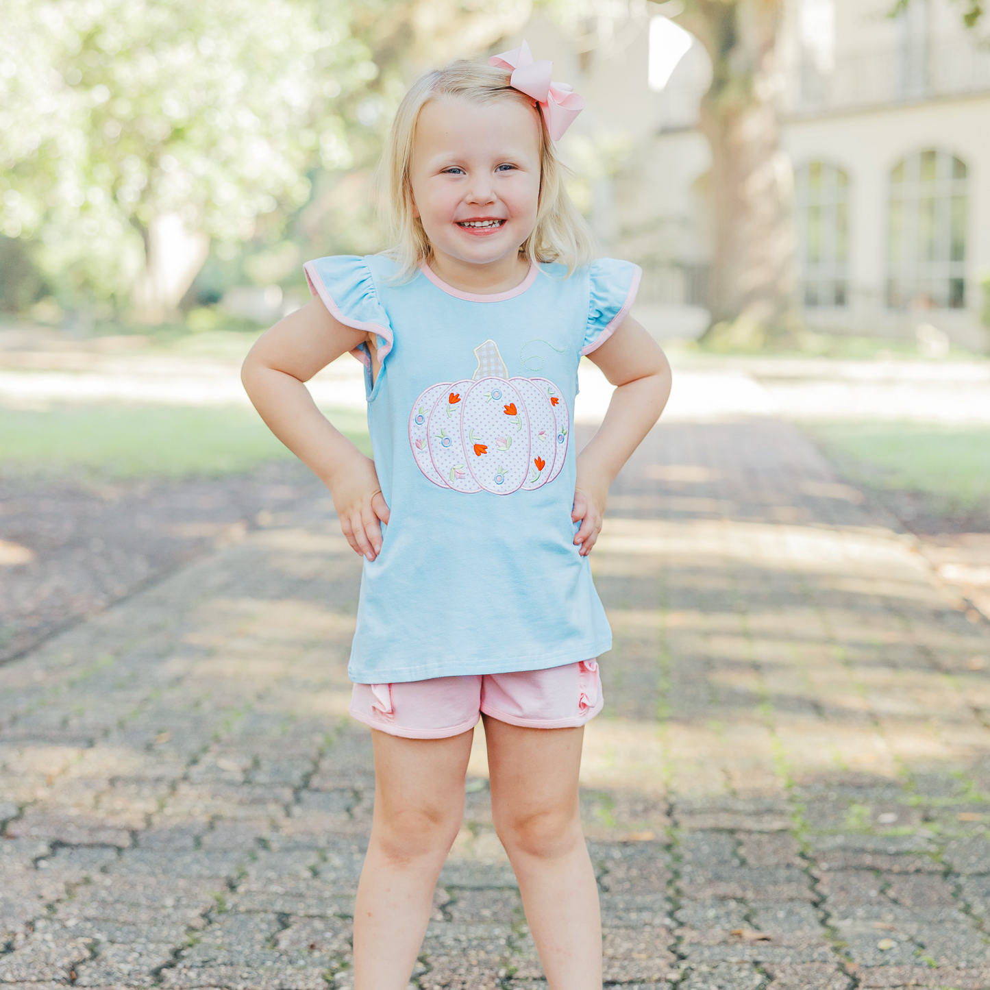 Autumn Pumpkin Ruffle Shorts Set