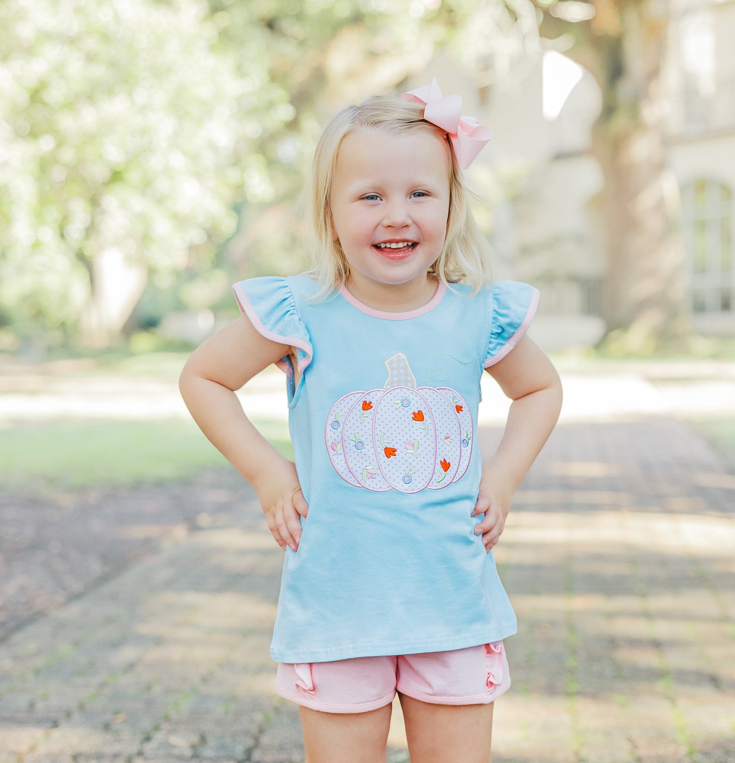 Autumn Pumpkin Ruffle Shorts Set