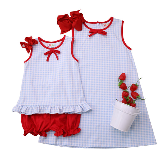 Blue Gingham & Red Bow Dress