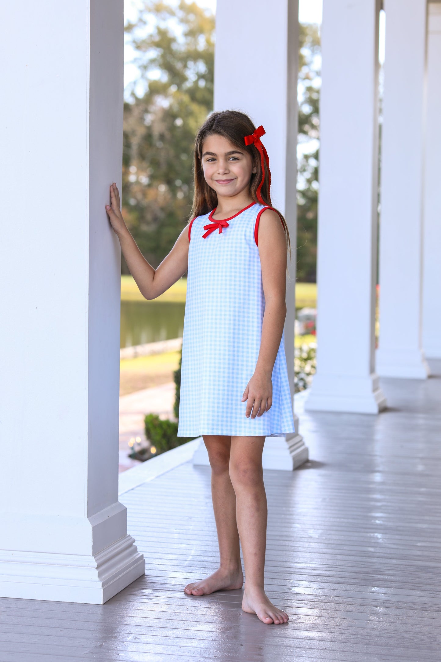 Blue Gingham & Red Bow Dress