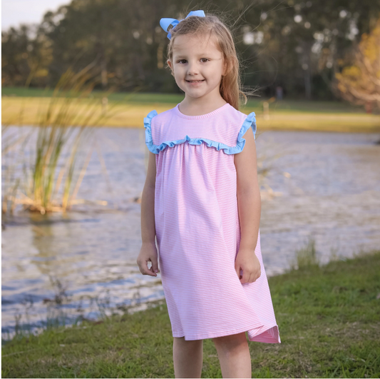Bella Dress - Pink Stripe/Light Blue