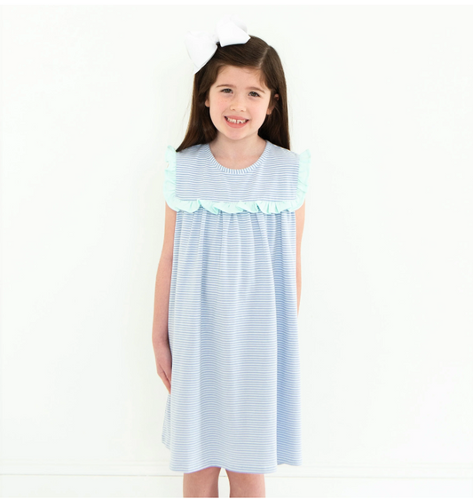 Bella Dress - Feather Blue Stripe/Mint